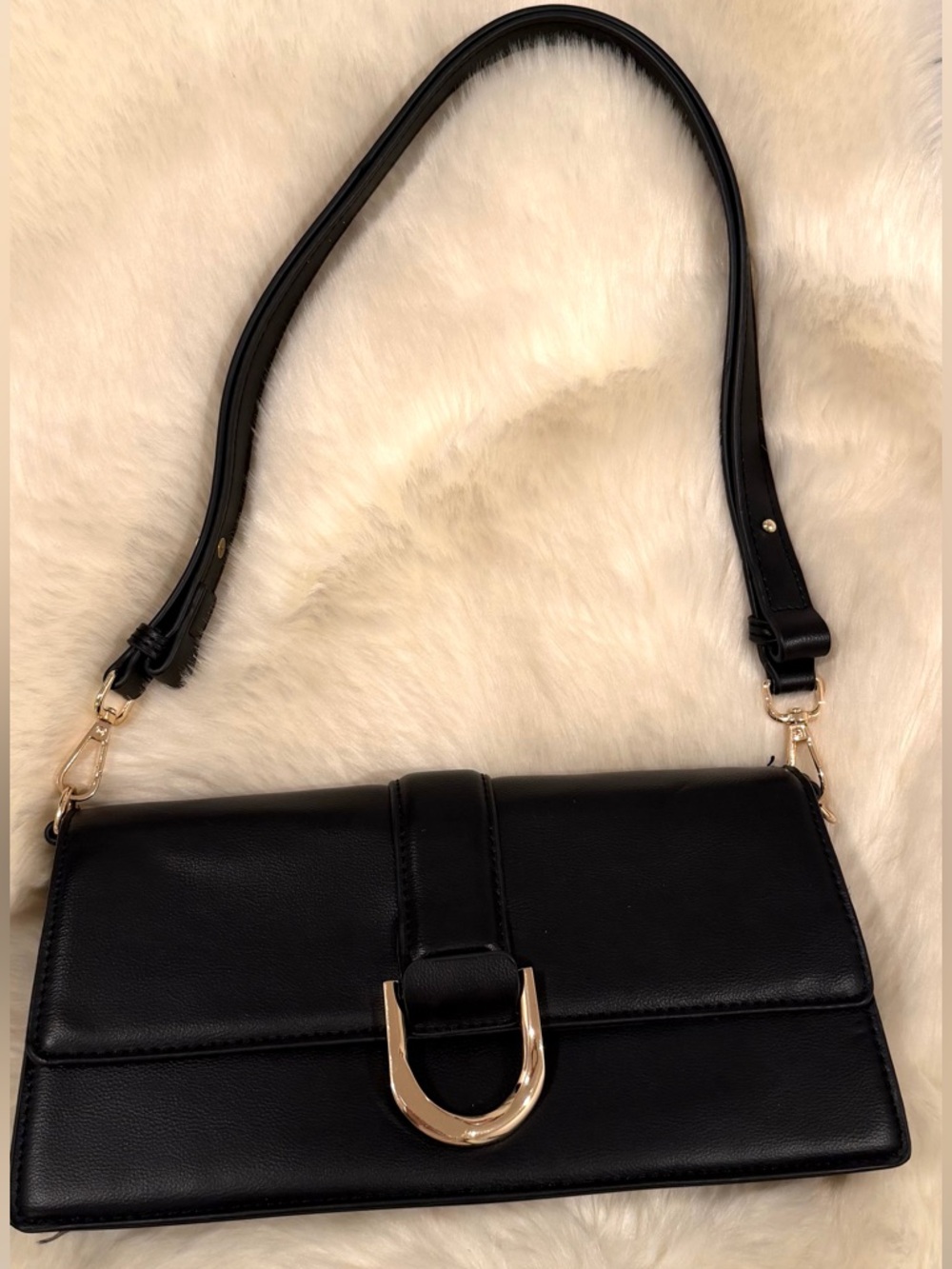 Classic Black Shoulder Bag with Gold Buckle